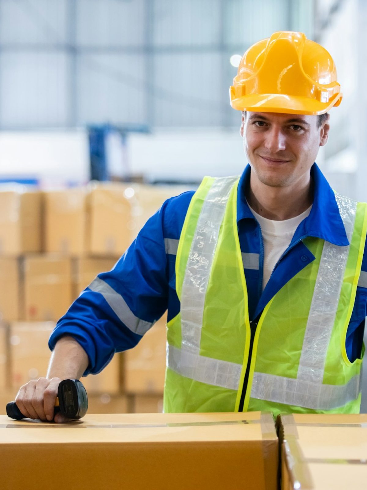 Male worker storehouse logistic storage product.